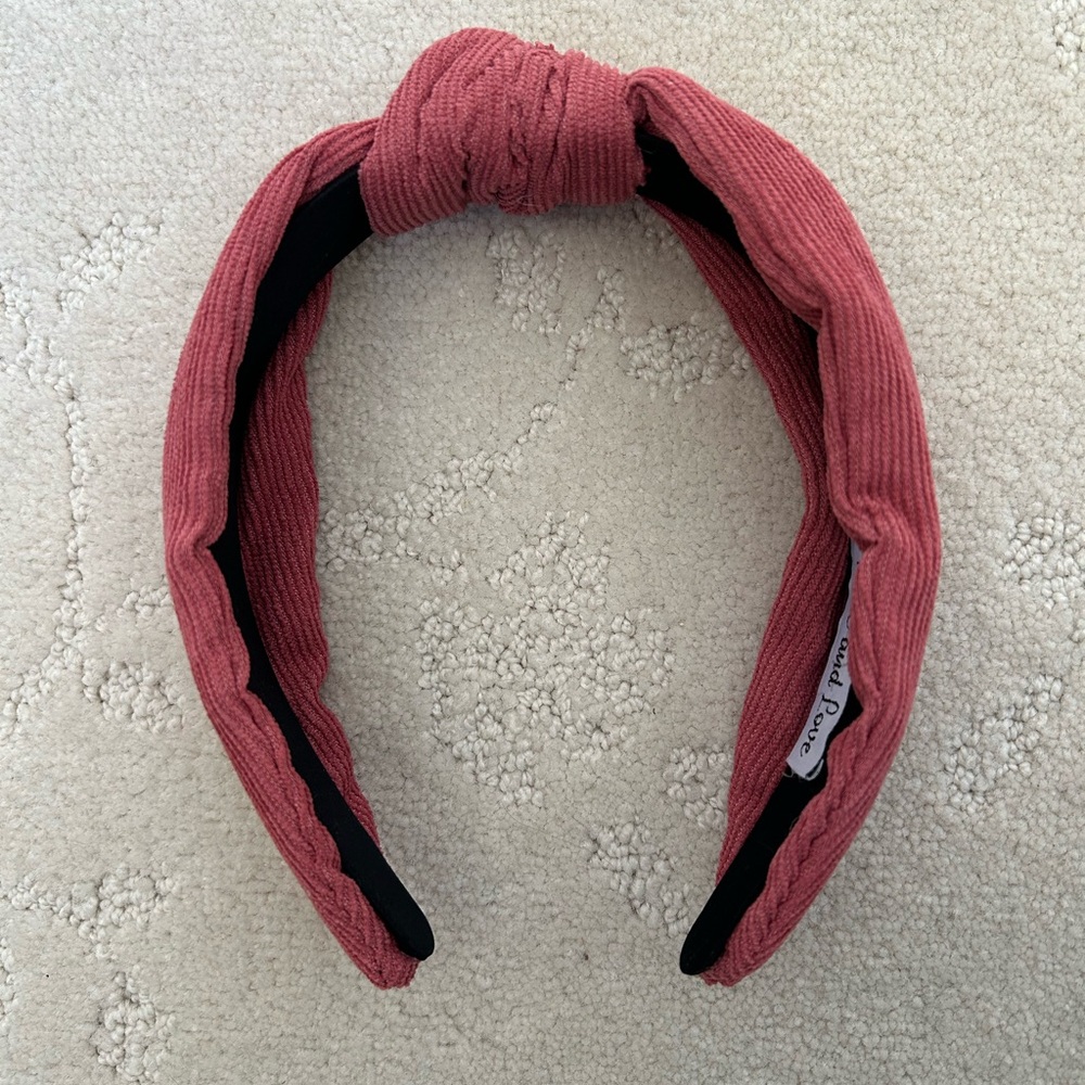 TWINE & LOVE pink headband with knot corduroy handmade cute mod spring